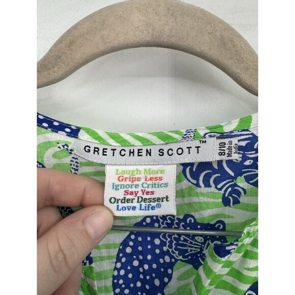 Gretchen Scott Dress Kids 8/10 Green Tiger Print Tunic Spring Easter Preppy - Picture 3 of 7